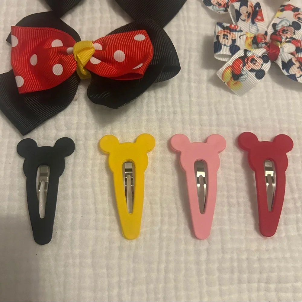 Disney Mickey & Minnie Mouse Piggies Hair Bow Barrette Lot